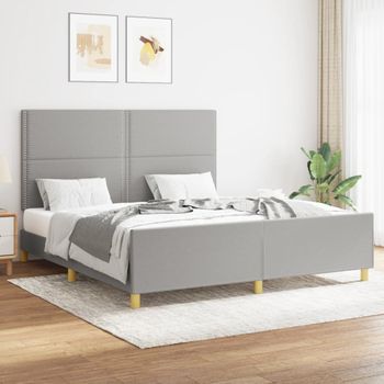 Cama Matrimonial | Cama Para Adultos | Estructura De Cama Con Cabecero Tela Gris Claro 160x200 Cm Cfw172539