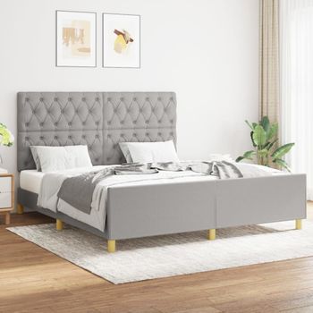 Cama Matrimonial | Cama Para Adultos | Estructura De Cama Con Cabecero Tela Gris Claro 160x200 Cm Cfw739592