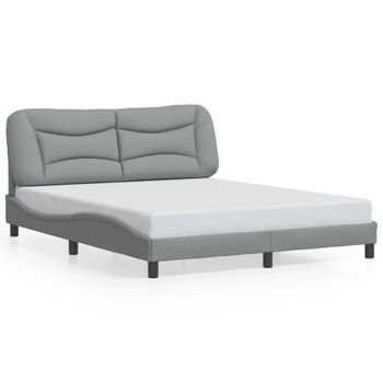 Cama Matrimonial | Cama Para Adultos | Estructura De Cama Con Cabecero Tela Gris Claro 160x200 Cm Cfw801656