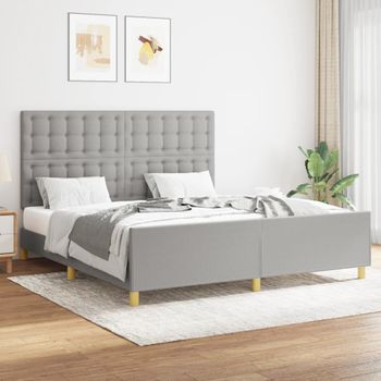 Cama Matrimonial | Cama Para Adultos | Estructura De Cama Con Cabecero Tela Gris Claro 160x200 Cm Cfw64742