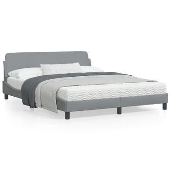 Cama Matrimonial | Cama Para Adultos | Estructura De Cama Con Cabecero Tela Gris Claro 160x200 Cm Cfw530178