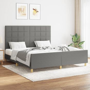 Cama Matrimonial | Cama Para Adultos | Estructura De Cama Con Cabecero Tela Gris Oscuro 160x200 Cm Cfw195791