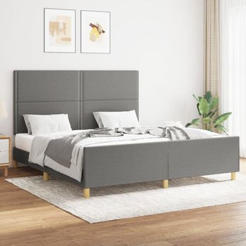 Cama Matrimonial | Cama Para Adultos | Estructura De Cama Con Cabecero Tela Gris Oscuro 160x200 Cm Cfw309580