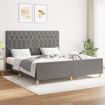 Cama Matrimonial | Cama Para Adultos | Estructura De Cama Con Cabecero Tela Gris Oscuro 160x200 Cm Cfw267615