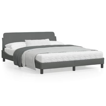 Cama Matrimonial | Cama Para Adultos | Estructura De Cama Con Cabecero Tela Gris Oscuro 160x200 Cm Cfw711732