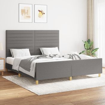 Cama Matrimonial | Cama Para Adultos | Estructura De Cama Con Cabecero Tela Gris Oscuro 160x200 Cm Cfw732627