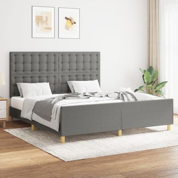 Cama Matrimonial | Cama Para Adultos | Estructura De Cama Con Cabecero Tela Gris Oscuro 160x200 Cm Cfw59106