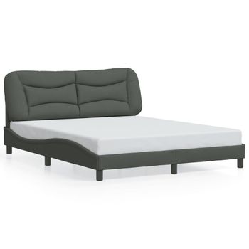 Cama Matrimonial | Cama Para Adultos | Estructura De Cama Con Cabecero Tela Gris Oscuro 160x200 Cm Cfw906506