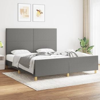 Cama Matrimonial | Cama Para Adultos | Estructura De Cama Con Cabecero Tela Gris Oscuro 180x200 Cm Cfw775758