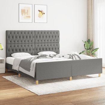 Cama Matrimonial | Cama Para Adultos | Estructura De Cama Con Cabecero Tela Gris Oscuro 180x200 Cm Cfw393602