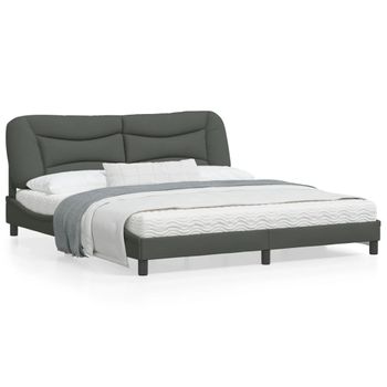 Cama Matrimonial | Cama Para Adultos | Estructura De Cama Con Cabecero Tela Gris Oscuro 180x200 Cm Cfw903786