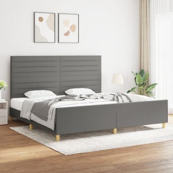 Cama Matrimonial | Cama Para Adultos | Estructura De Cama Con Cabecero Tela Gris Oscuro 200x200 Cm Cfw285753