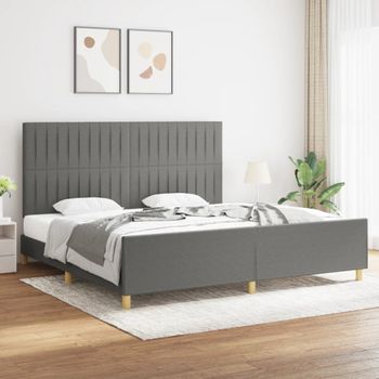 Cama Matrimonial | Cama Para Adultos | Estructura De Cama Con Cabecero Tela Gris Oscuro 200x200 Cm Cfw539677