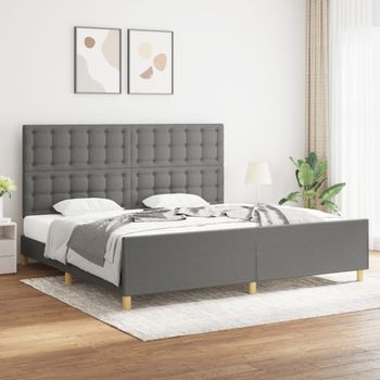 Cama Matrimonial | Cama Para Adultos | Estructura De Cama Con Cabecero Tela Gris Oscuro 200x200 Cm Cfw70401