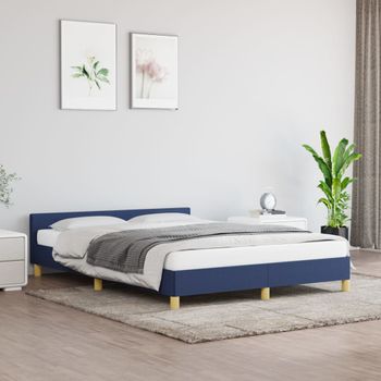 Cama Matrimonial | Cama Para Adultos | Estructura De Cama Con Cabecero Tela Gris Taupe Azul 140x200 Cm Cfw831983