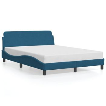 Cama Matrimonial | Cama Para Adultos | Estructura De Cama Con Cabecero Terciopelo Azul 120x200 Cm Cfw774971