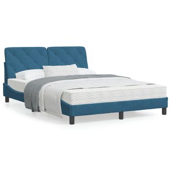 Cama Matrimonial | Cama Para Adultos | Estructura De Cama Con Cabecero Terciopelo Azul 140x190 Cm Cfw71860