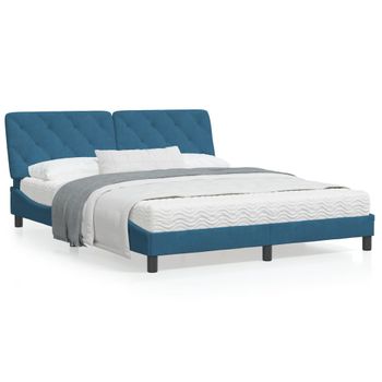 Cama Matrimonial | Cama Para Adultos | Estructura De Cama Con Cabecero Terciopelo Azul 160x200 Cm Cfw80849