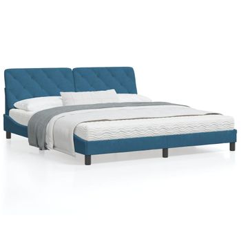 Cama Matrimonial | Cama Para Adultos | Estructura De Cama Con Cabecero Terciopelo Azul 180x200 Cm Cfw32271