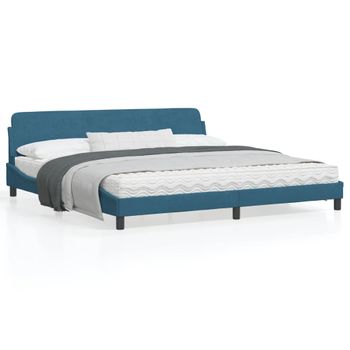 Cama Matrimonial | Cama Para Adultos | Estructura De Cama Con Cabecero Terciopelo Azul 200x200 Cm Cfw354034