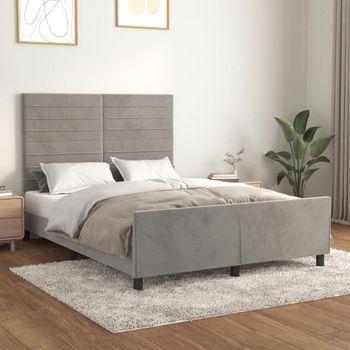 Cama Matrimonial | Cama Para Adultos | Estructura De Cama Con Cabecero Terciopelo Gris Claro 140x190cm Cfw83214