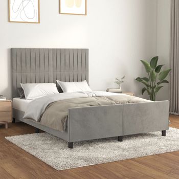 Cama Matrimonial | Cama Para Adultos | Estructura De Cama Con Cabecero Terciopelo Gris Claro 140x190cm Cfw81769