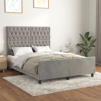 Cama Matrimonial | Cama Para Adultos | Estructura De Cama Con Cabecero Terciopelo Gris Claro 140x190cm Cfw893741