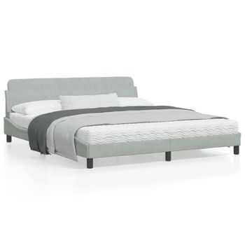 Cama Matrimonial | Cama Para Adultos | Estructura De Cama Con Cabecero Terciopelo Gris Claro 180x200cm Cfw247077