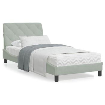 Cama Individual | Cama Para Adultos | Estructura De Cama Con Cabecero Terciopelo Gris Claro 90x190 Cm Cfw62305