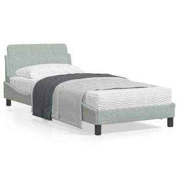 Cama Para Adulto | Cama Individual | Estructura De Cama Con Cabecero Terciopelo Gris Claro 90x190 Cm Cfw751468