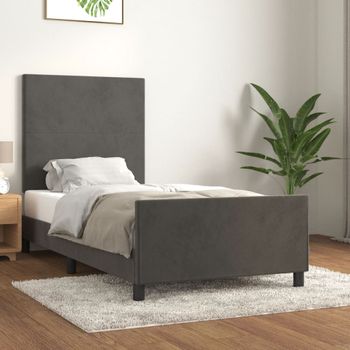 Cama Individual | Cama Para Adultos | Estructura De Cama Con Cabecero Terciopelo Gris Oscuro 80x200cm Cfw828684