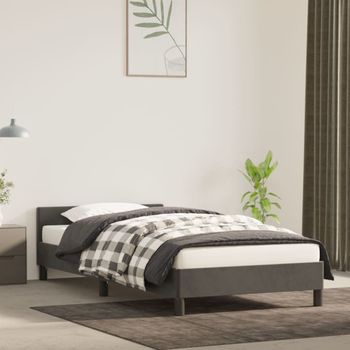 Cama Individual | Cama Para Adultos | Estructura De Cama Con Cabecero Terciopelo Gris Oscuro 80x200cm Cfw901424