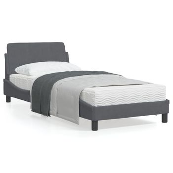 Cama Para Adulto | Cama Individual | Estructura De Cama Con Cabecero Terciopelo Gris Oscuro 80x200cm Cfw563494