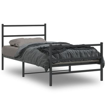 Cama Individual | Cama Para Adultos | Estructura De Cama Con Cabecero Y Estribo Metal Negro 107x203cm Cfw124903