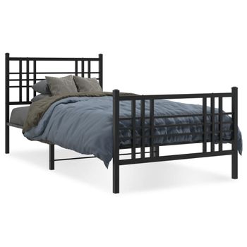 Cama Para Adulto | Cama Individual | Estructura De Cama Con Cabecero Y Estribo Metal Negro 107x203cm Cfw337985