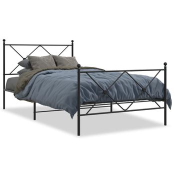 Cama Individual | Cama Para Adultos | Estructura De Cama Con Cabecero Y Estribo Metal Negro 107x203cm Cfw71493