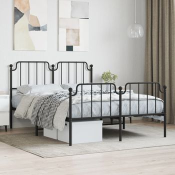 Cama Matrimonial | Cama Para Adultos | Estructura De Cama Con Cabecero Y Estribo Metal Negro 135x190cm Cfw203089