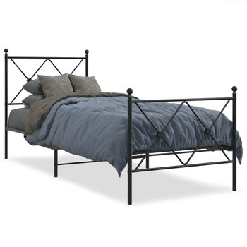 Cama Individual | Cama Para Adultos | Estructura De Cama Con Cabecero Y Estribo Metal Negro 80x200 Cm Cfw37843