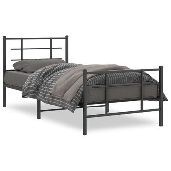 Cama Para Adulto | Cama Individual | Estructura De Cama Con Cabecero Y Estribo Metal Negro 90x190 Cm Cfw610171