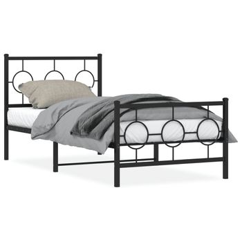 Cama Para Adulto | Cama Individual | Estructura De Cama Con Cabecero Y Estribo Metal Negro 90x190 Cm Cfw285812