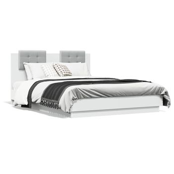 Cama Matrimonial | Cama Para Adultos | Estructura De Cama Con Cabecero Y Luces Led Blanco 135x190 Cm Cfw921220