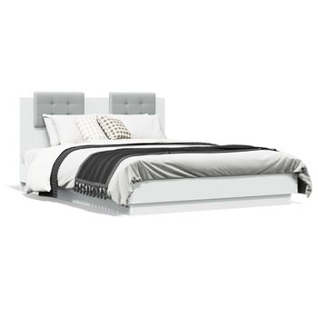 Cama Matrimonial | Cama Para Adultos | Estructura De Cama Con Cabecero Y Luces Led Blanco 140x190 Cm Cfw219079