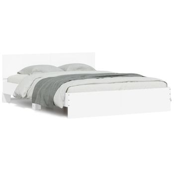 Cama Matrimonial | Cama Para Adultos | Estructura De Cama Con Cabecero Y Luces Led Blanco 150x200 Cm Cfw208662