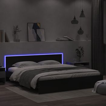 Cama Matrimonial | Cama Para Adultos | Estructura De Cama Con Cabecero Y Luces Led Negra 200x200 Cm Cfw364186