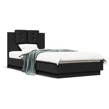 Cama Para Adulto | Cama Individual | Estructura De Cama Con Cabecero Y Luces Led Negro 100x200 Cm Cfw466994