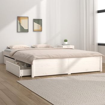 Cama Matrimonial | Cama Para Adultos | Estructura De Cama Con Cajones Blanco 140x190 Cm Cfw401801