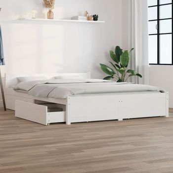 Cama Matrimonial | Cama Para Adultos | Estructura De Cama Con Cajones Blanco 140x200 Cm Cfw179017