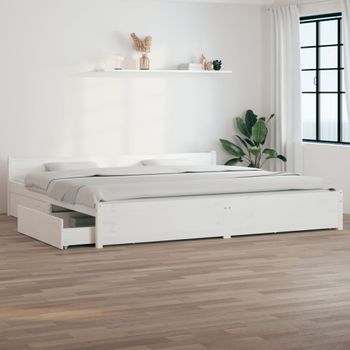 Cama Matrimonial | Cama Para Adultos | Estructura De Cama Con Cajones Blanco Super King 180x200 Cm Cfw755352