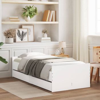 Cama Para Adulto | Cama Individual | Estructura De Cama Con Cajones Blanco 75x190 Cm Cfw762780