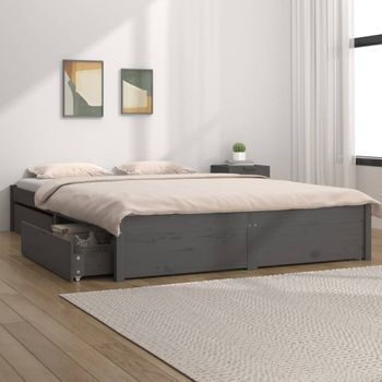 Cama Matrimonial | Cama Para Adultos | Estructura De Cama Con Cajones Gris 140x200 Cm Cfw98191